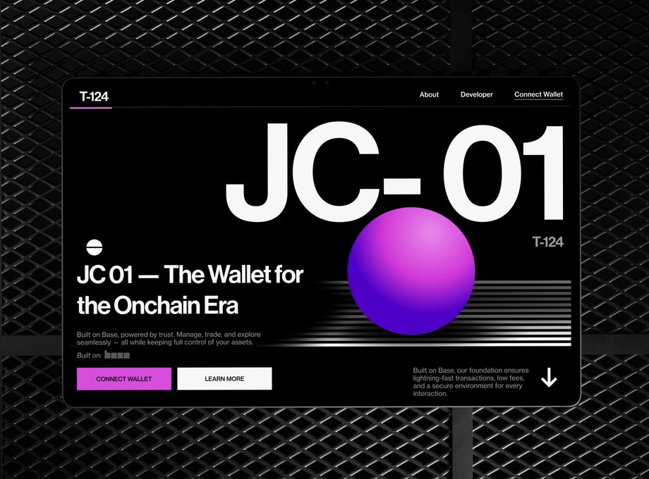JC-01 — self-custody wallet landing page built on Base