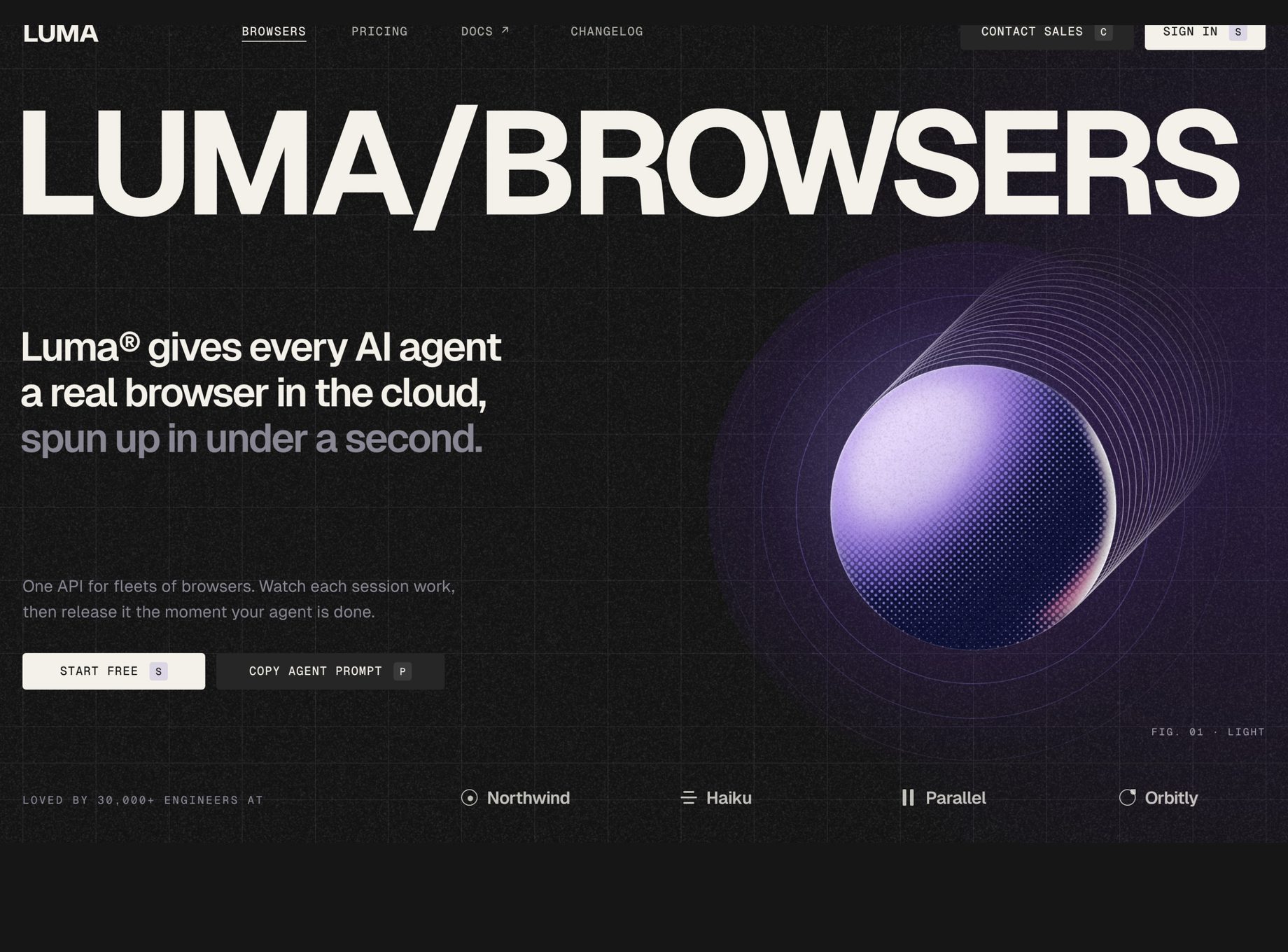 Luma landing page: cloud browsers for AI agents